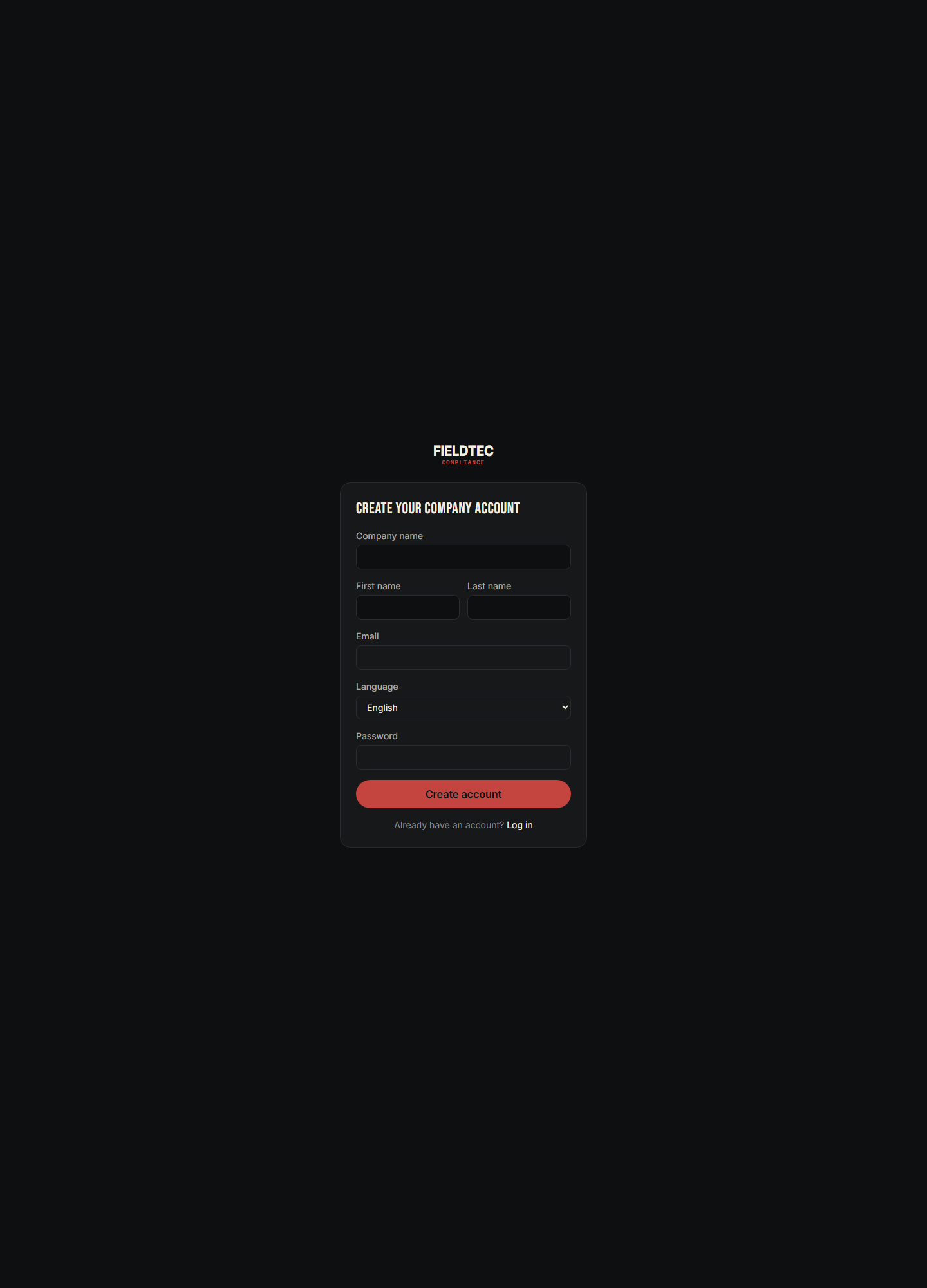 Create your company account form